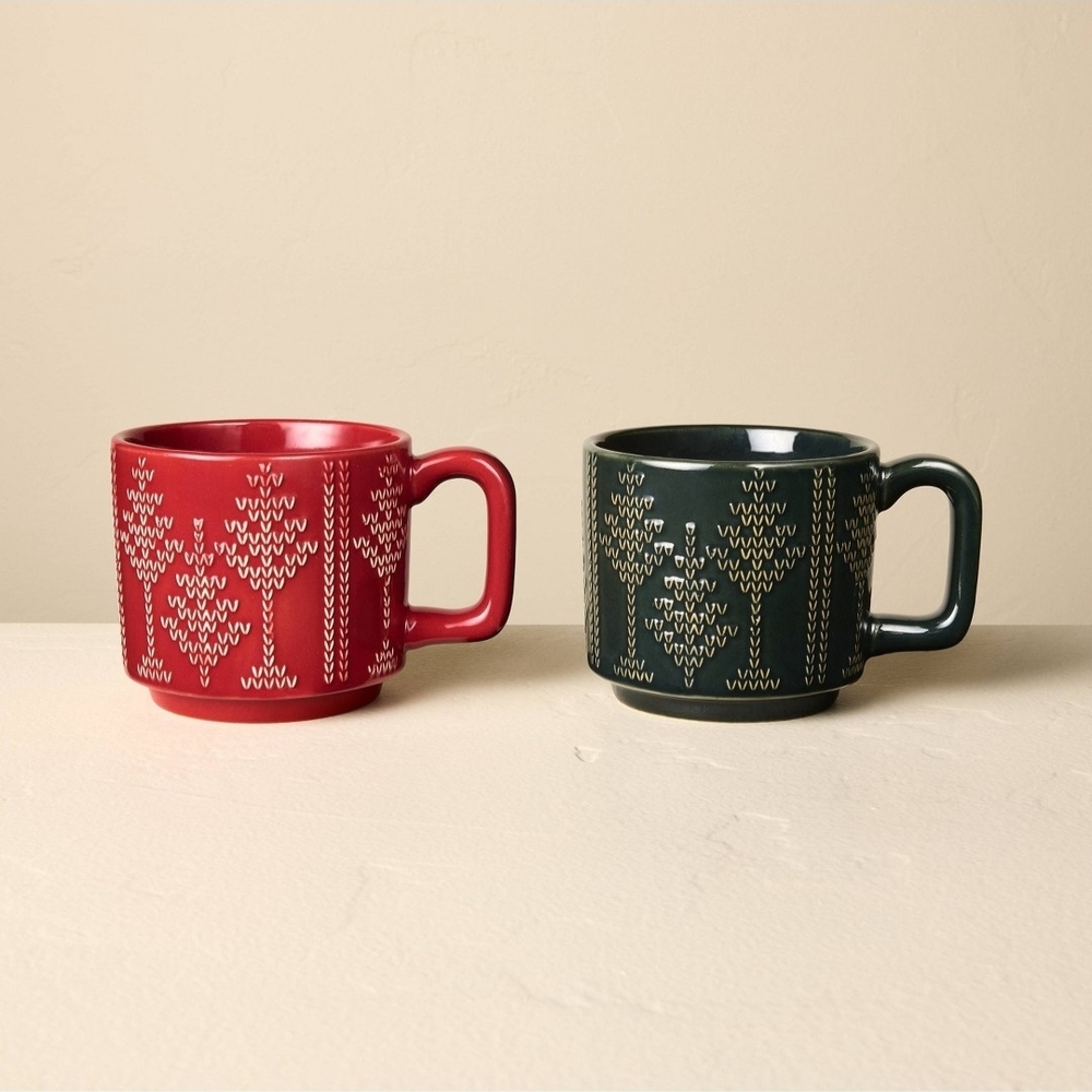 Hearth & Hand With Magnolia Set of 2 14oz Holiday Mug Fairisle Green/ Red -